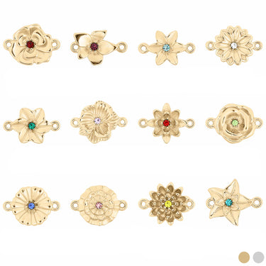 18K Gold PVD Stainless Steel 3D Birth Flower Connector Charms / SBB0356