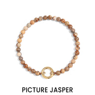 18K Gold PVD Stainless Steel Semi Precious Natural Stone Charm Keeper Bracelet / SBB0358
