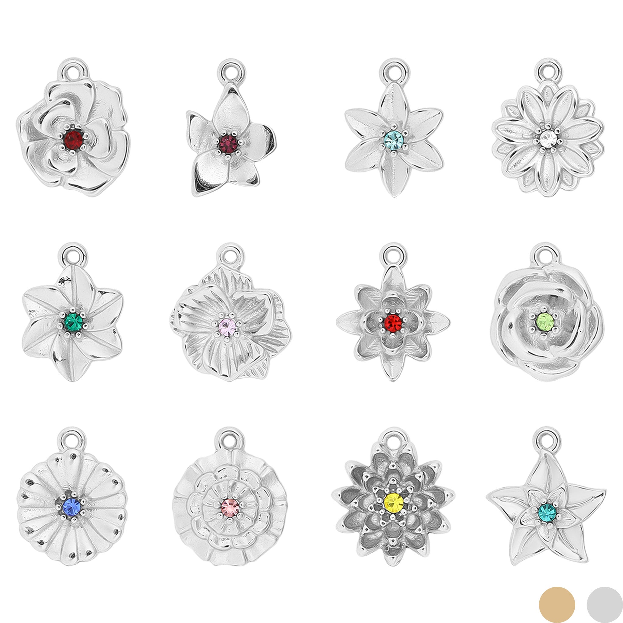 18K Gold PVD Stainless Steel Vertical 3D Birth Flower Charm
