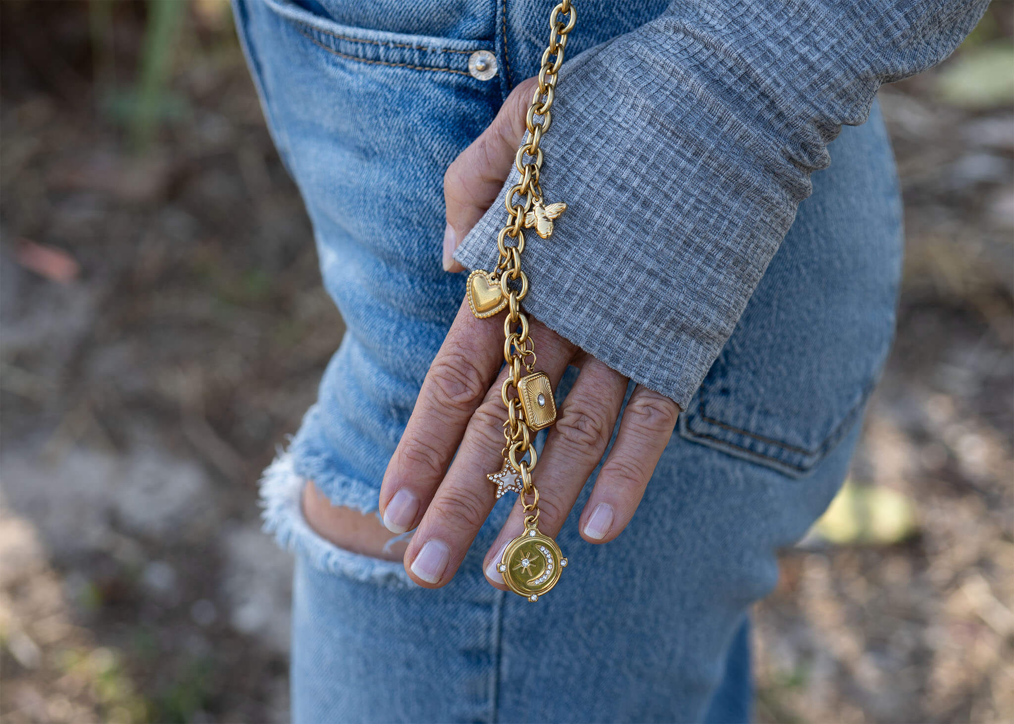 18K Gold Stainless Steel Charm Key Chain / SBB0370