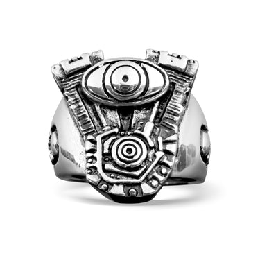 Motorradmotor aus Edelstahl mit Schädelakzenten Ring/SCR3073