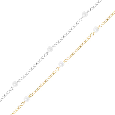 18K PVD Stainless Steel Faux Pearl Cable Chain By The Foot / SPL1013