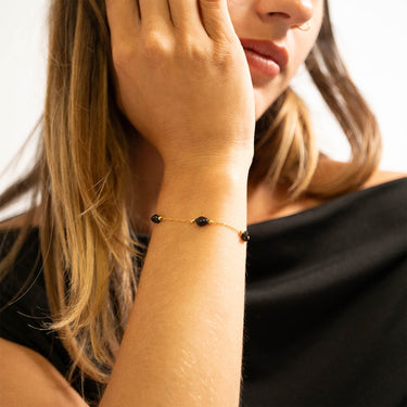 18K Gold PVD Stainless Steel Beaded Stone Chain Lifestyle