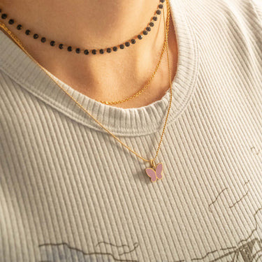 18K Gold PVD Stainless Steel Black Beaded Chain - By The Foo