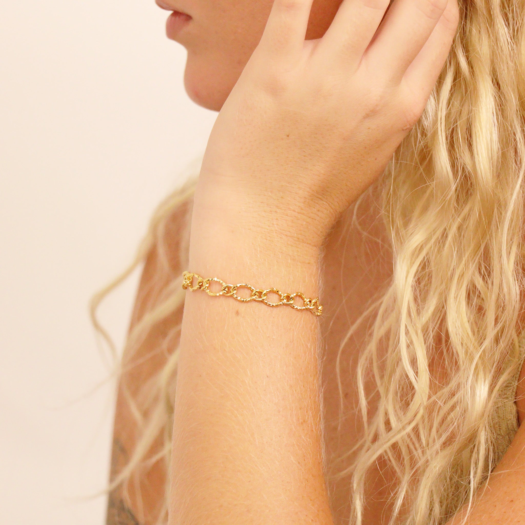 18K Gold PVD Stainless Steel Hammered Oval Chain