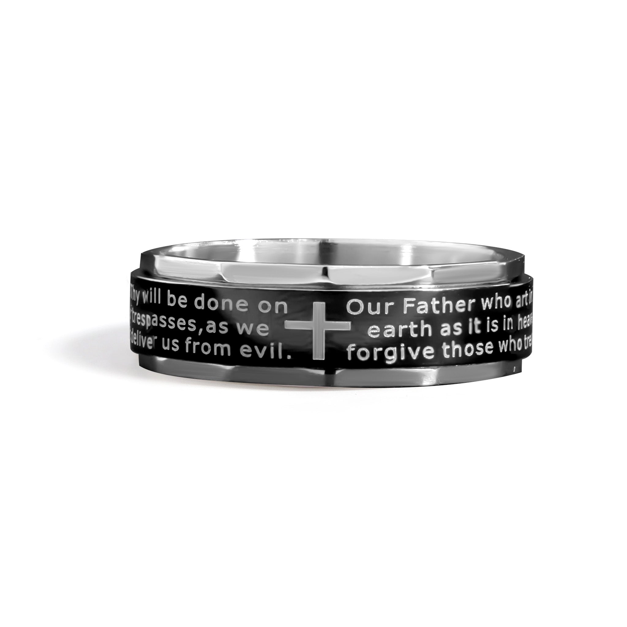 Highly Polished Stainless Steel Lord's Prayer Spinner Center Ring / SRJ1007