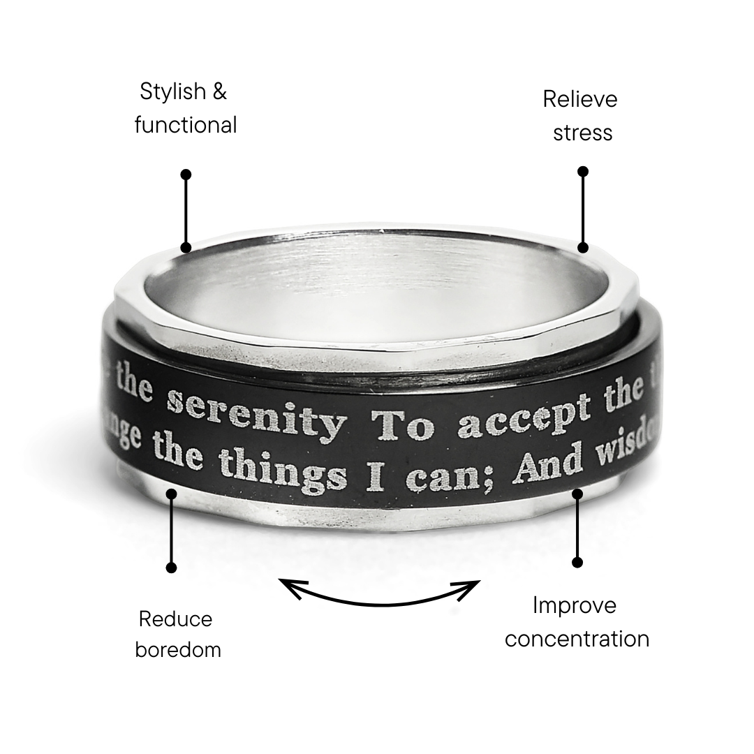 Highly Polished Stainless steel Serenity Prayer Spinner Center Ring Feature Graphic