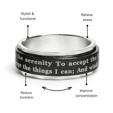 Highly Polished Stainless steel Serenity Prayer Spinner Center Ring Feature Graphic