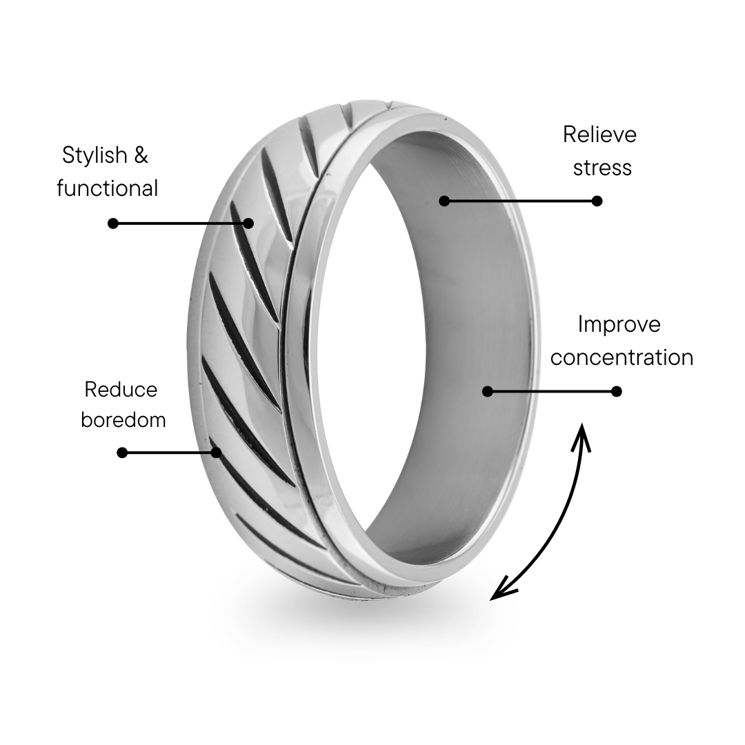 Stainless Steel Grooved Pattern Spinner Center Ring Feature Graphic