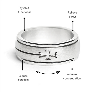 Stainless Steel Cutout Cross Spinner Ring Feature Graphic