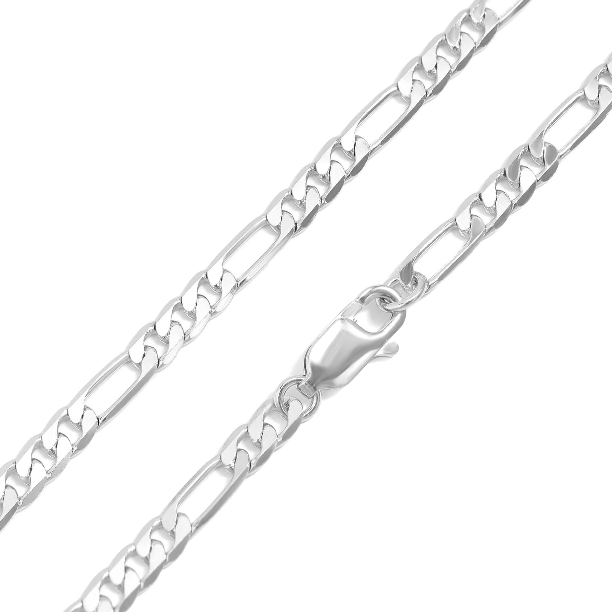 Sterling sølv platinumbelagt diamant kutt figarokjede/SSC0001