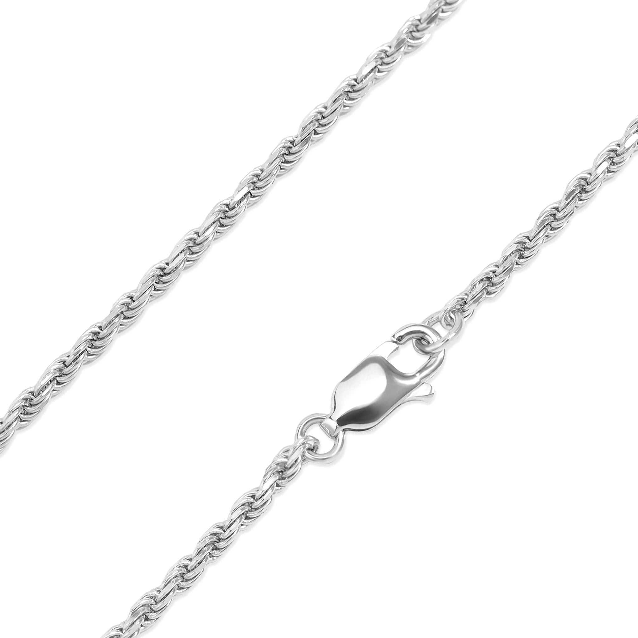Sterling Silver Platinum Plated Diamond Cut Rope Chain / SSC0003