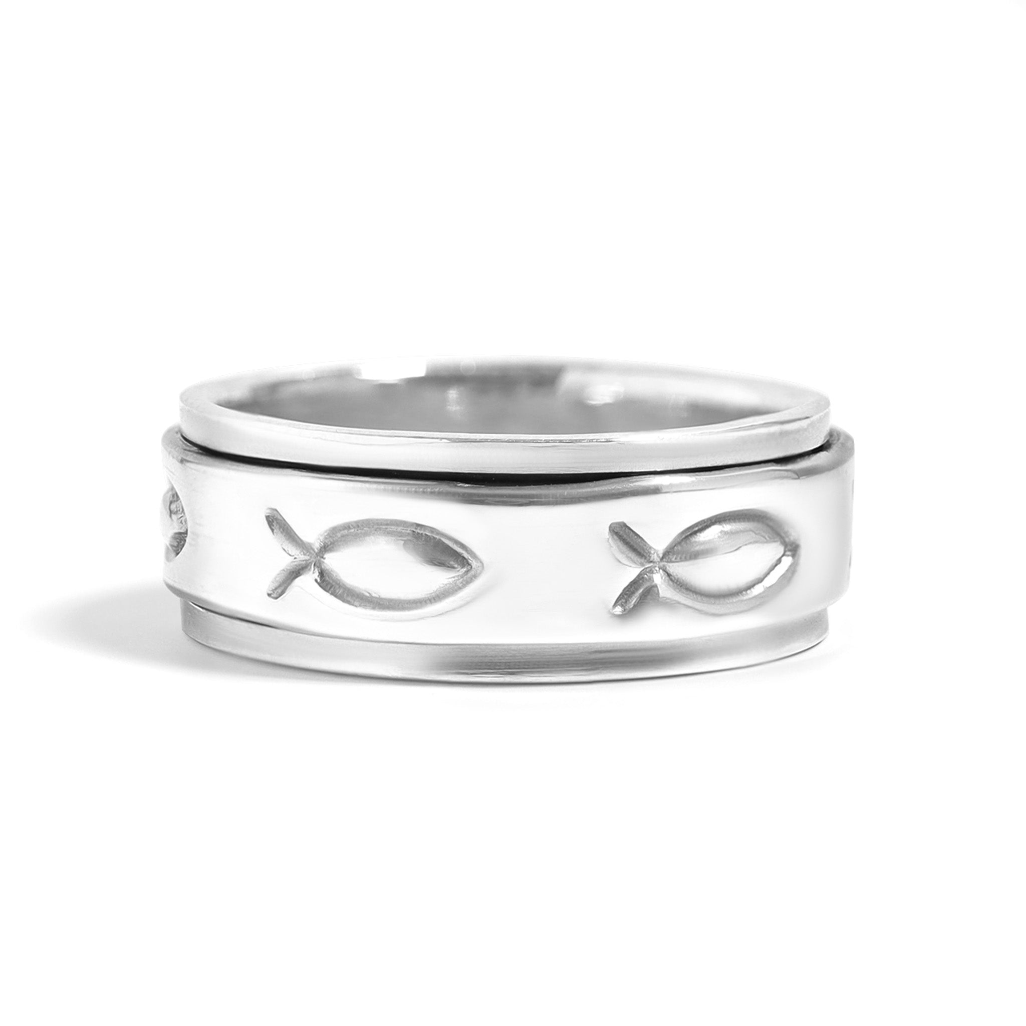 Silver Fish Ichthys Spinner Ring