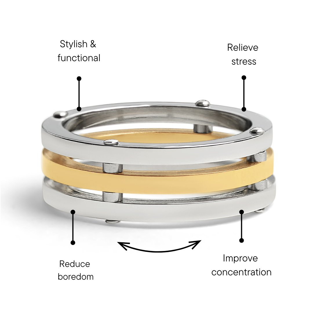 Gold PVD Coated Spaced Stainless Steel Ring Feature Graphic