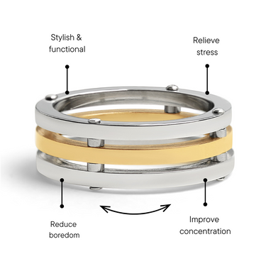 Gold PVD Coated Spaced Stainless Steel Ring Feature Graphic