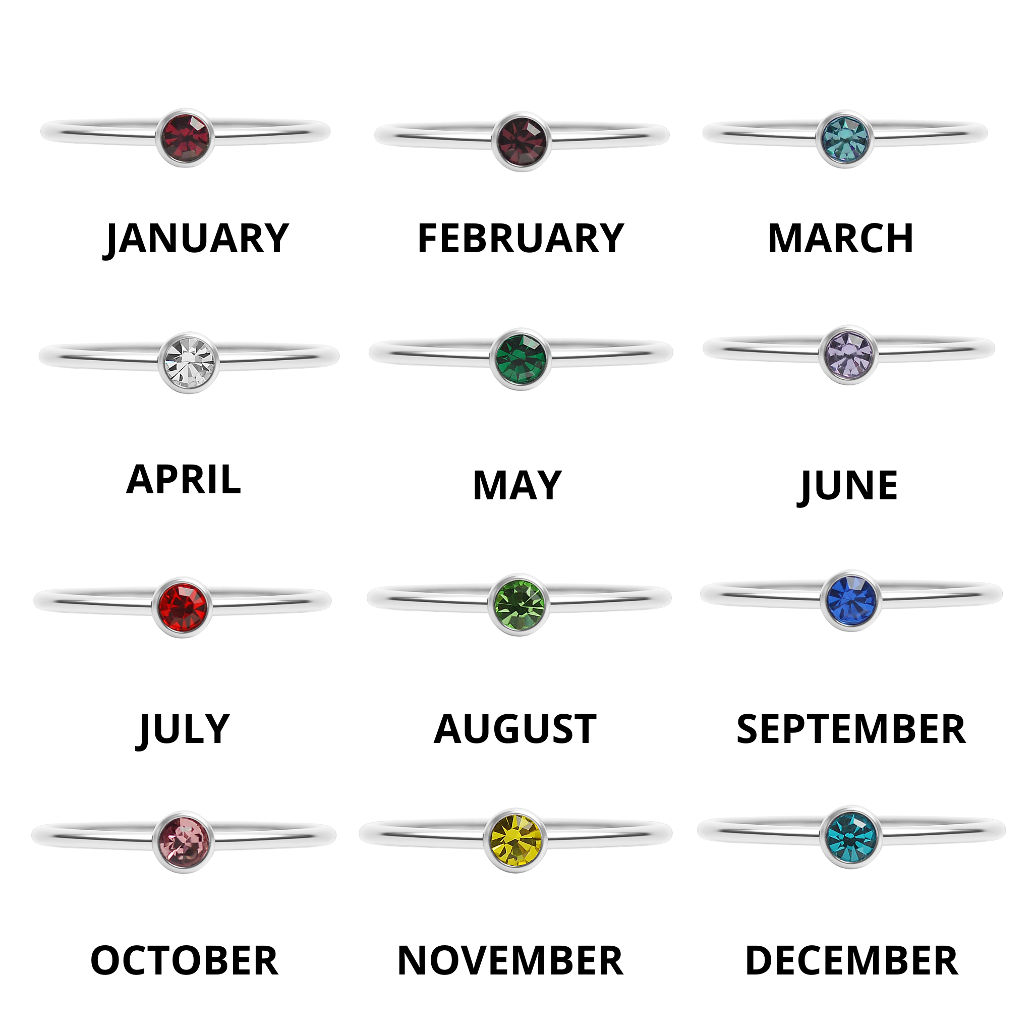 Birthstone Stacking Ring Size 3 Chart