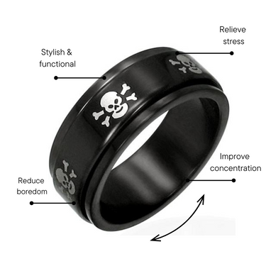 Black White Skull Spinner Ring