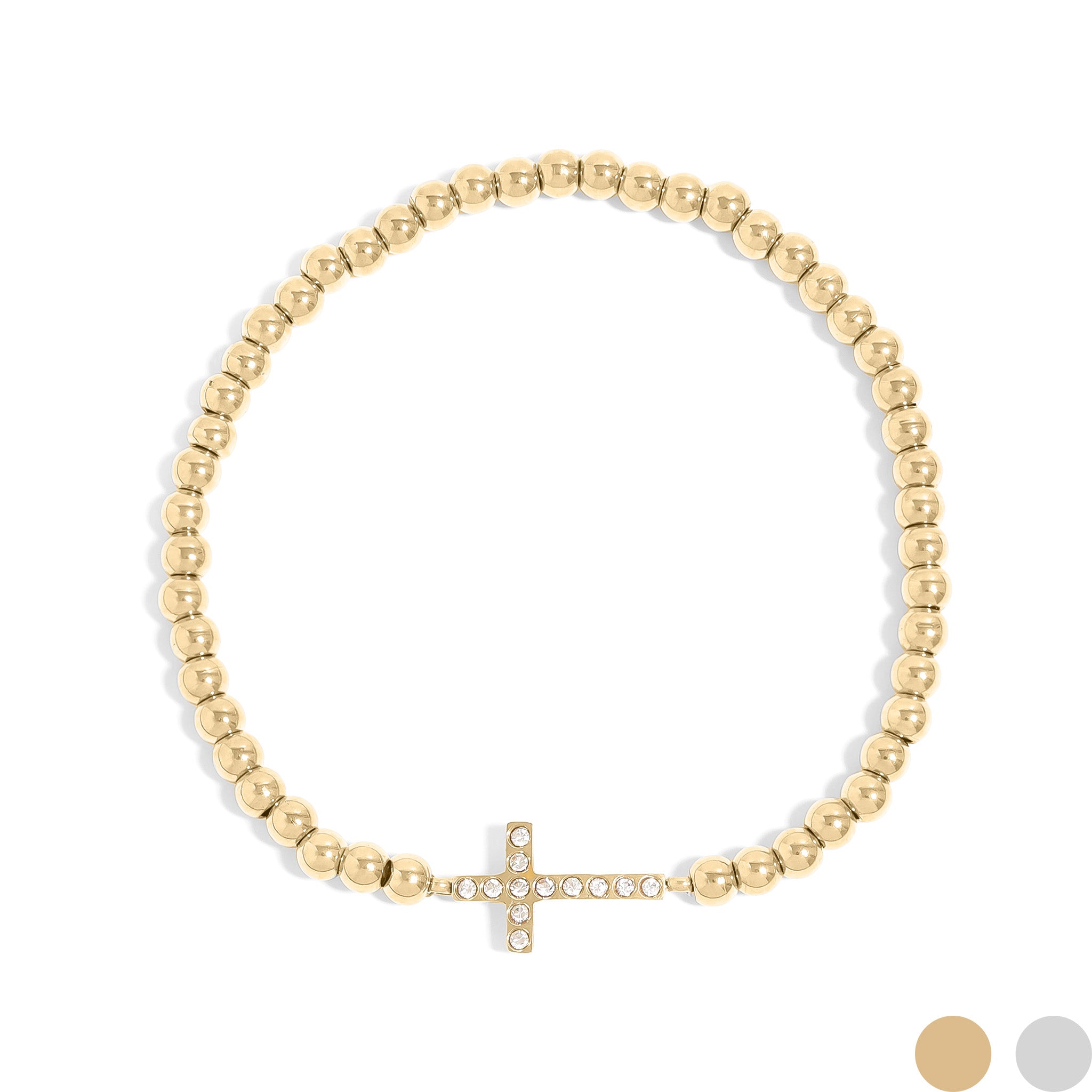 Cross metal bead stretch bracelet