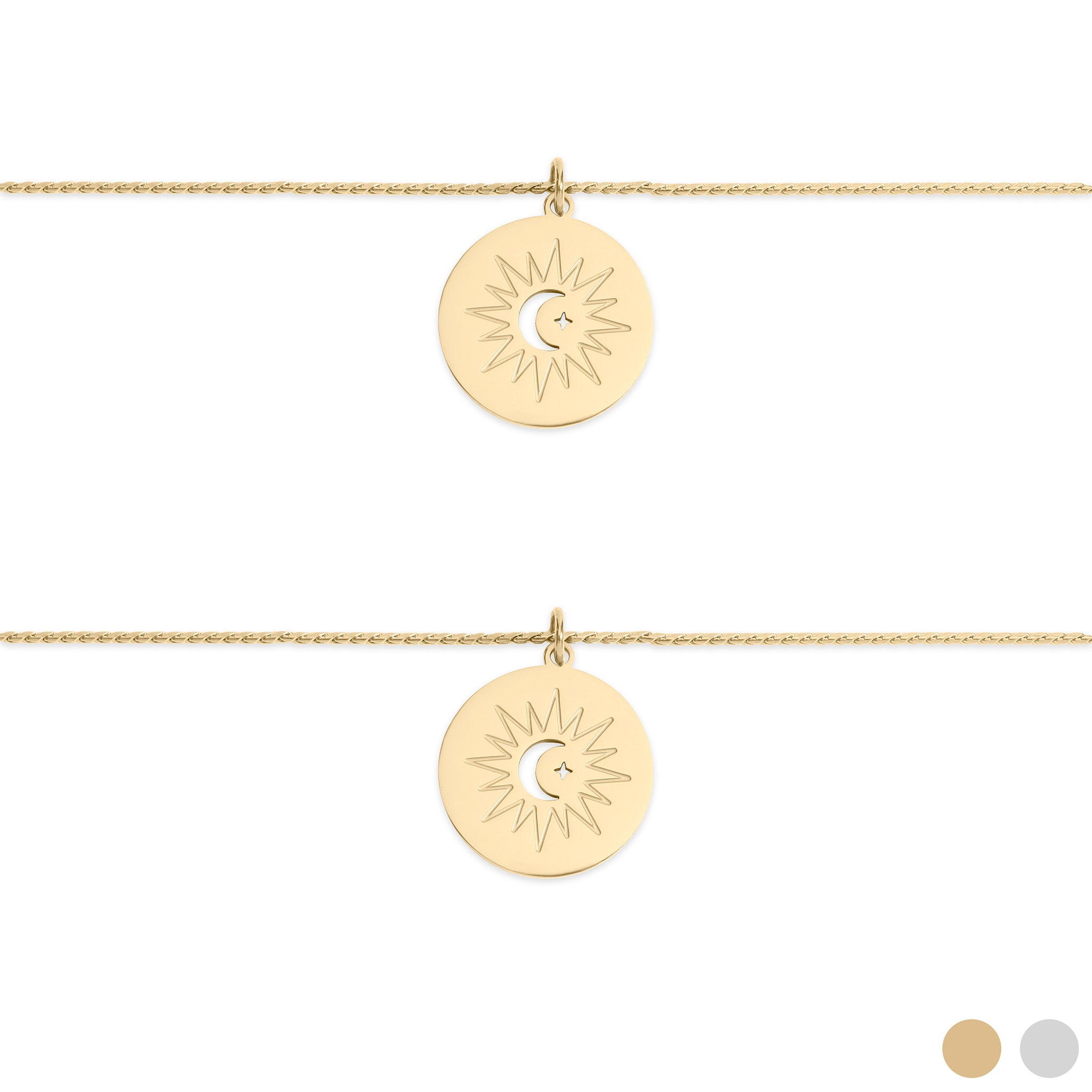18K Gold PVD Stainless Steel Mommy and Me Moon And Star Necklace Set