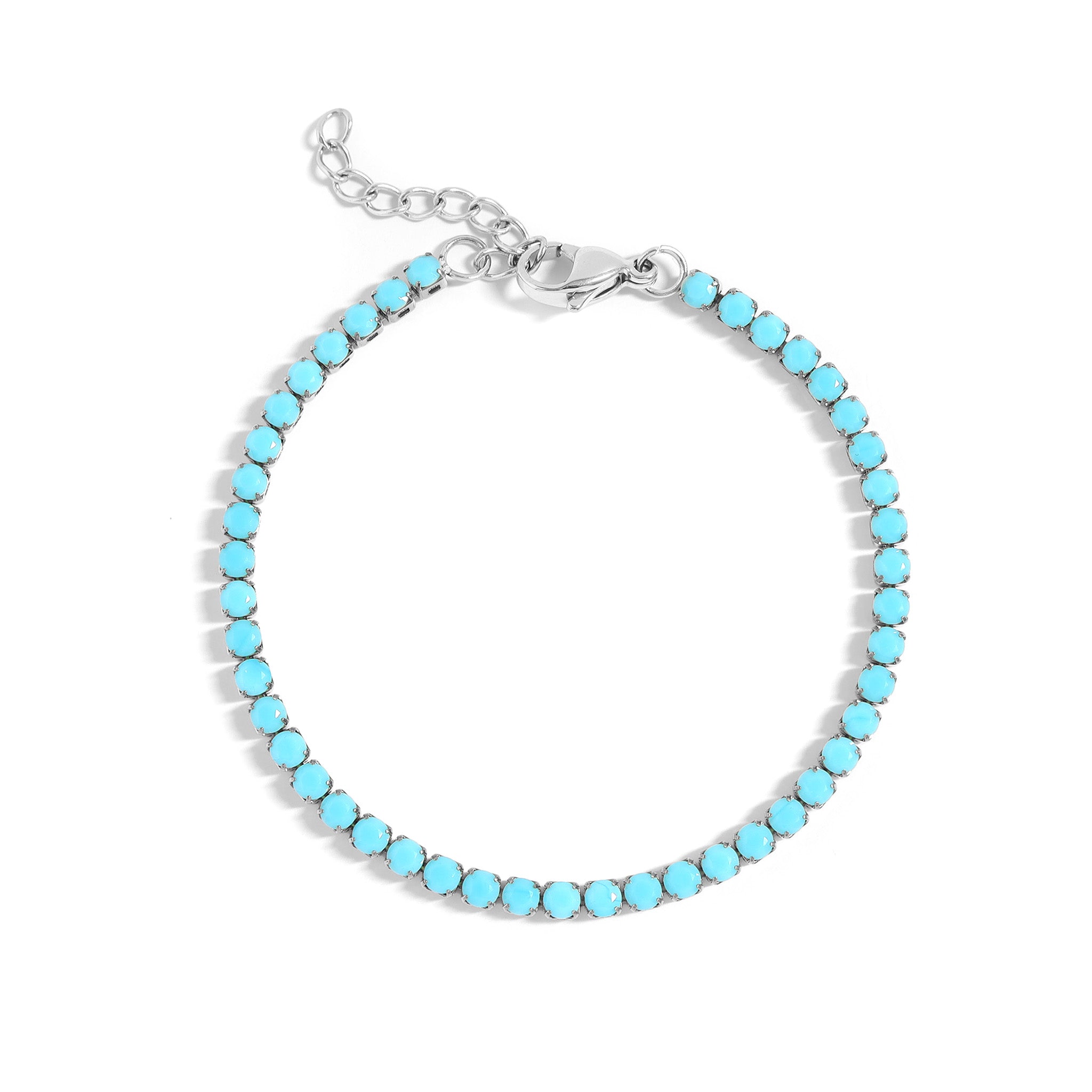 Stainless Steel Turquoise Rhinestone Tennis Chain Bracelet / TBR0005