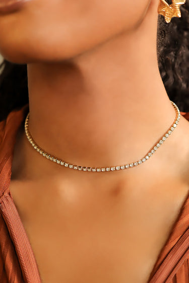 18K Gold PVD Stainless Steel CZ Tennis Chain Necklace