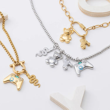 18K Gold PVD Stainless Steel Roller Skate Charm- gold and silver toy collection 