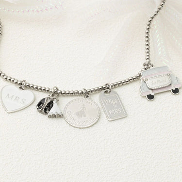 18K Gold PVD Stainless Steel White Heart Mrs Charm- silver studio collection shot 
