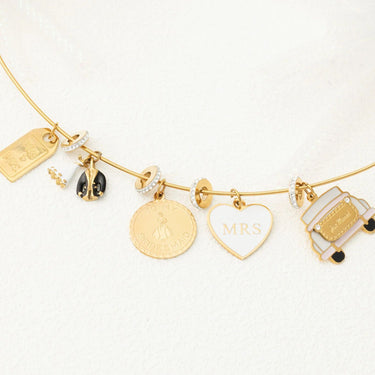 18K Gold PVD Stainless Steel White Heart Mrs Charm- gold studio collection shot 