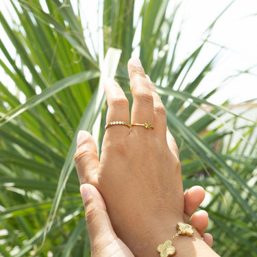18K Gold PVD Stainless Steel Four Leaf Clover Symbol Ring