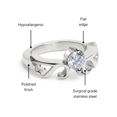 CZ Center Stone Stainless Steel Ring Feature Graphic