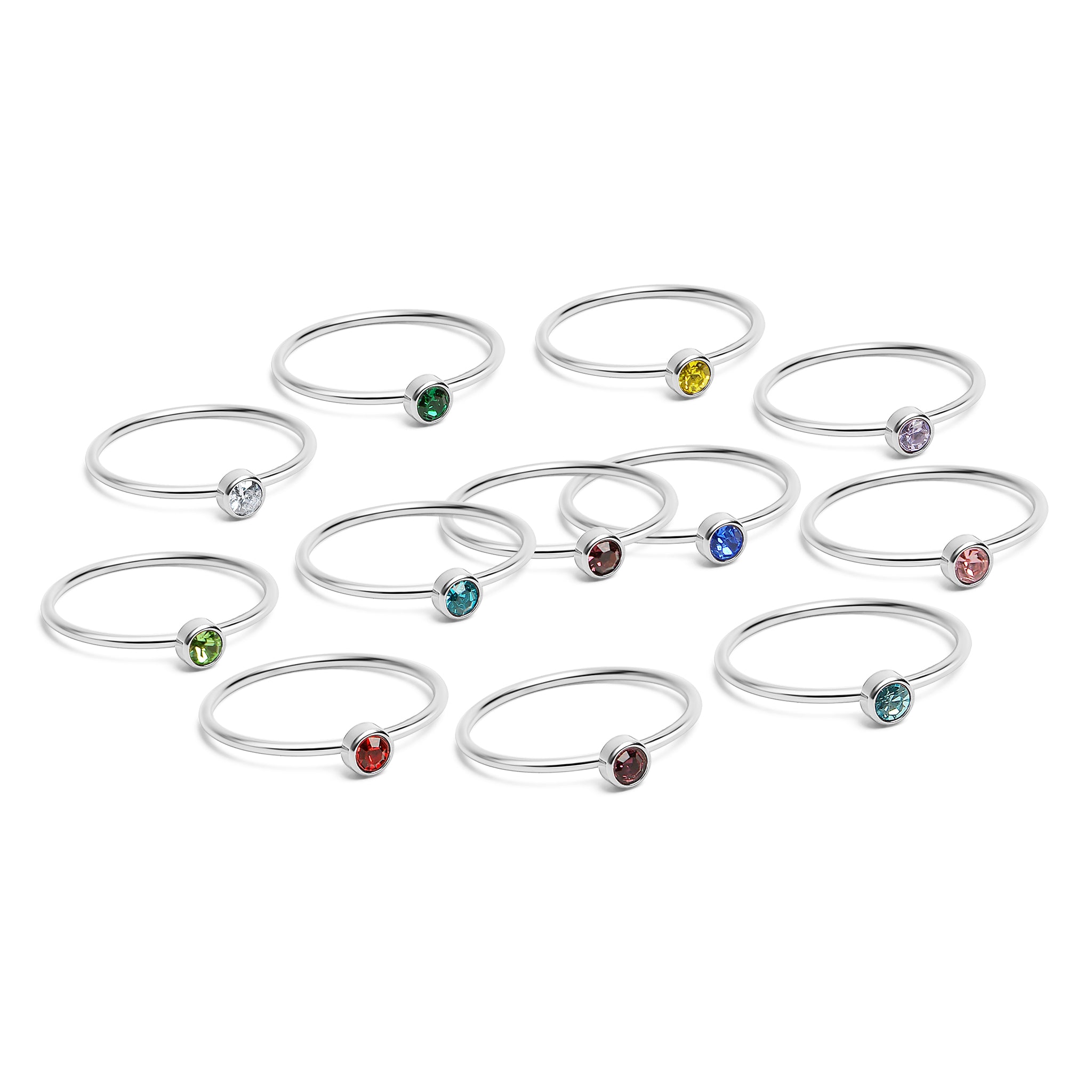76 PC Rostfritt stål Birthstone Stacking Ring Set / BND0003