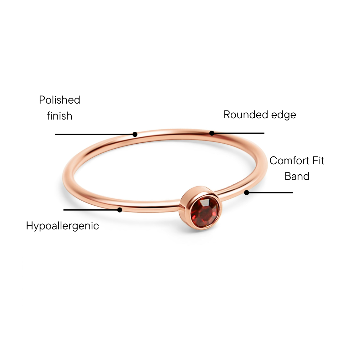 18k Rose Gold PVD Coated Stainless Steel Birthstone Stacking Ring Size 3 / ZRJ1002