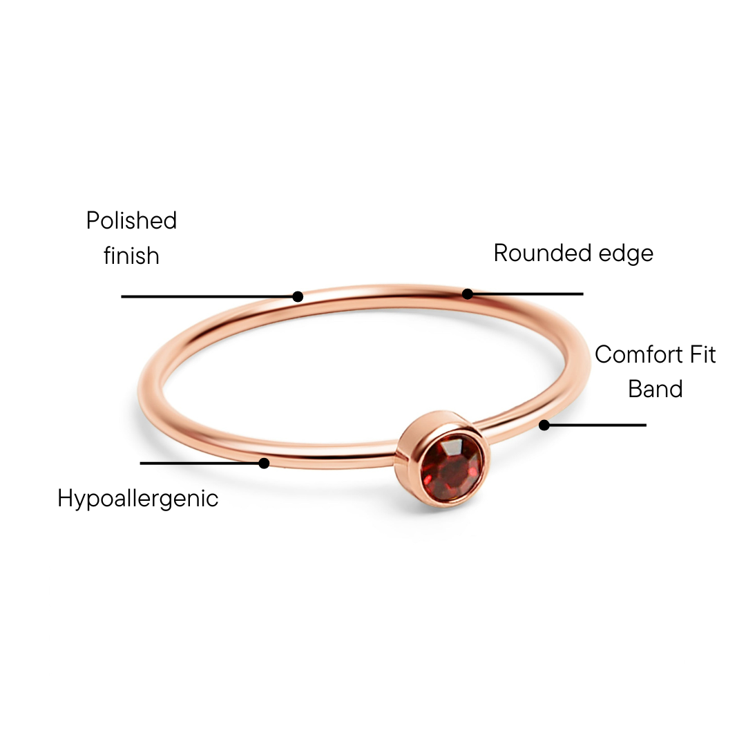 18k Rose Gold PVD Rostfritt stål Birthstone Stacking Ring Size 3 / ZRJ1002