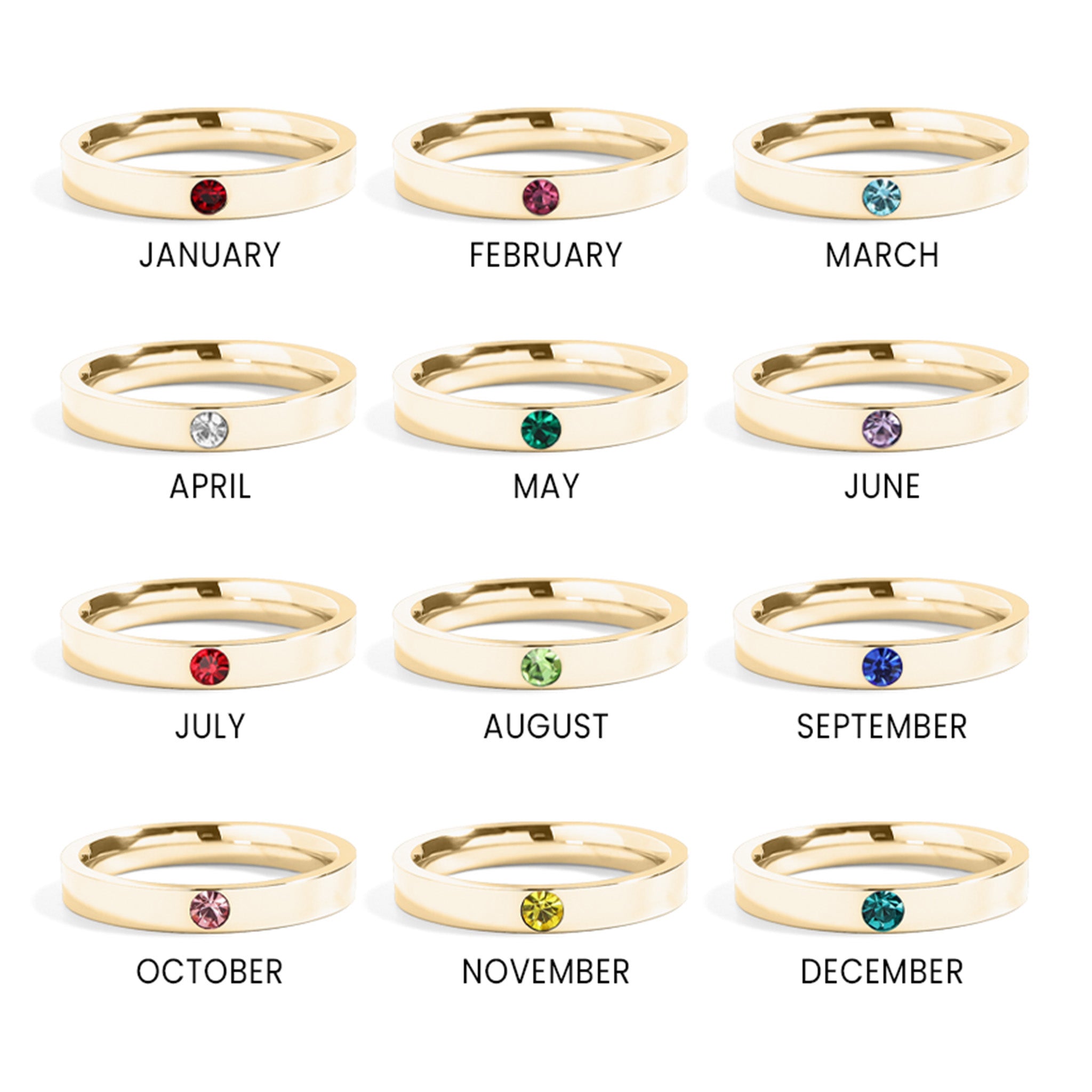 Birthstone Engravable Stacking Ring Group Text