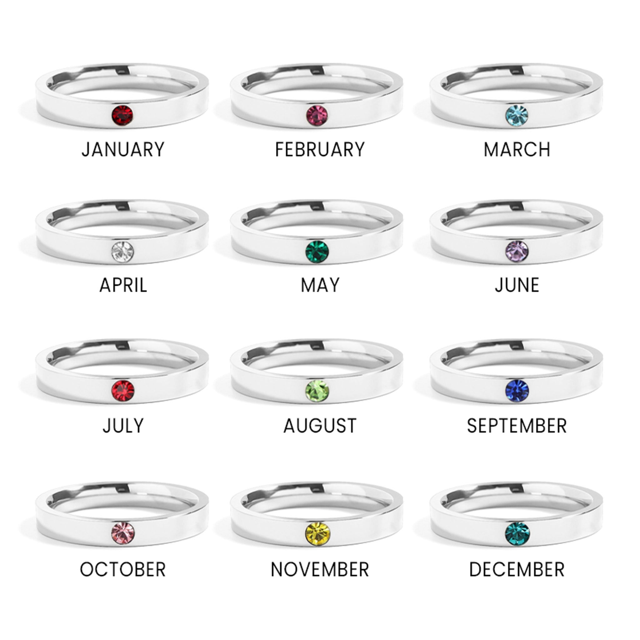 Birthstone Engravable Stacking Ring Group Text