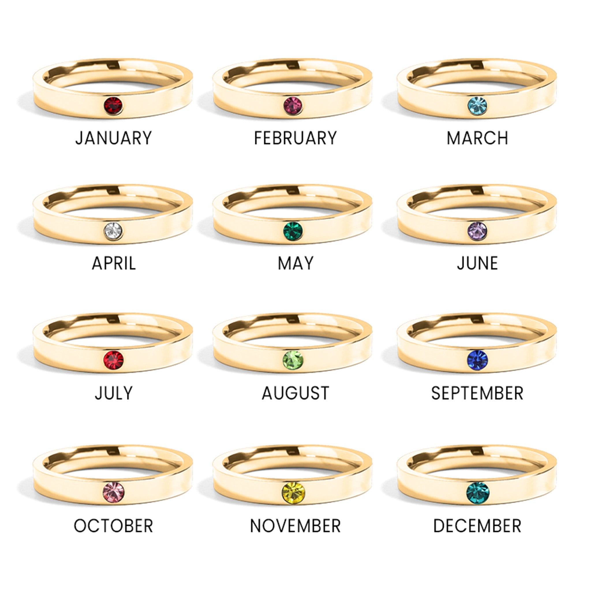 Birthstone Engravable Stacking Ring Group Text