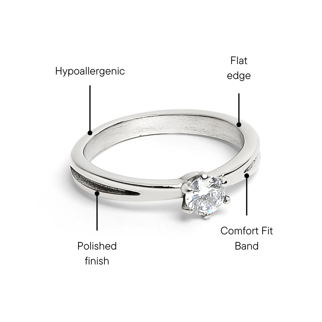 Grooves Round Prong Set CZ Ring Feature Graphic