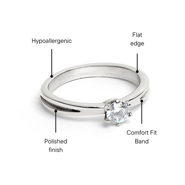 Grooves Round Prong Set CZ Ring Feature Graphic