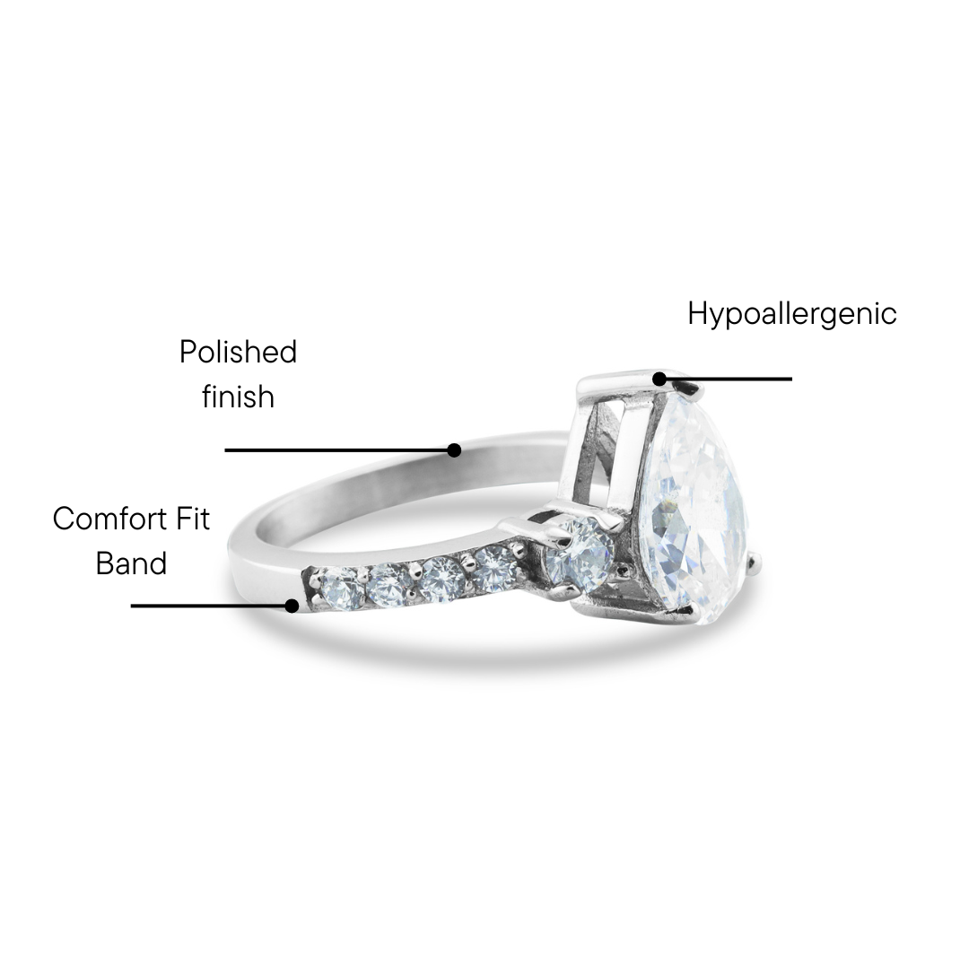CZ Center With CZ Accents Stainless Steel Ring Feature Graphic