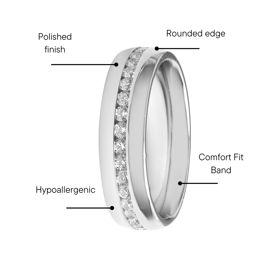 Highly Polished Stainless Steel CZ Center Ring  Feature Graphic