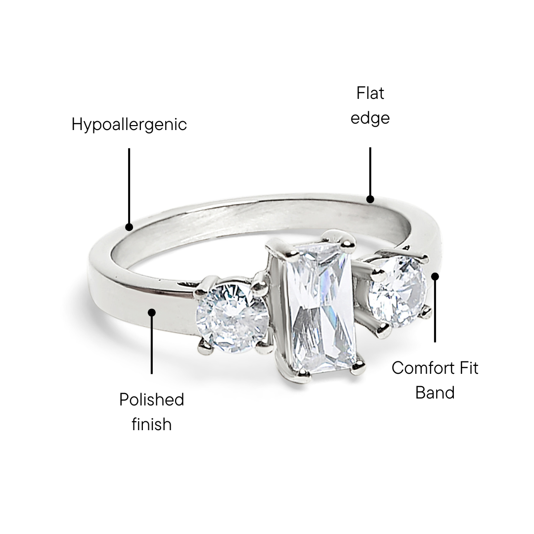 Rectangular CZ Accent Stones Ring Feature Graphic