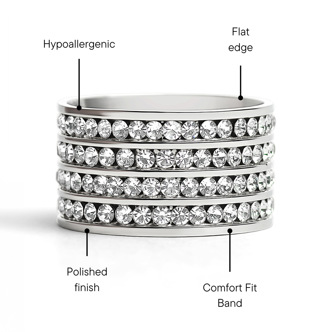 CZ Eternity Quadruple Stainless Steel Ring