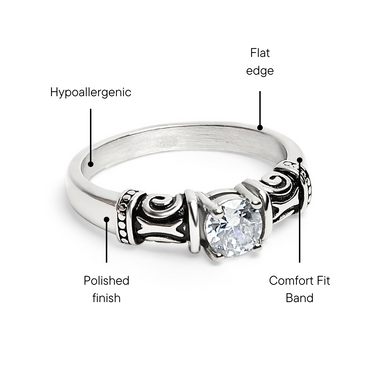 CZ Center With Decorative Accents Stainless Steel Ring Feature Graphic