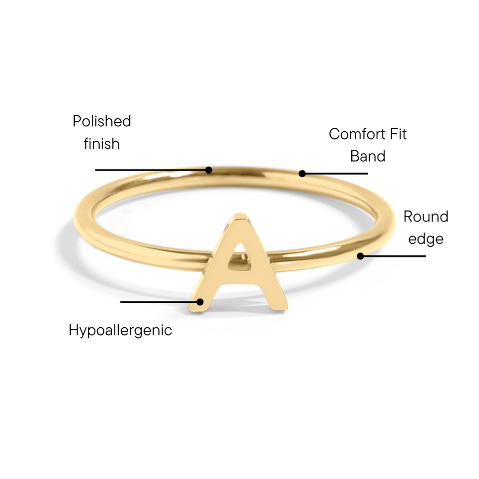 18K Gold PVD Stainless Steel Initial Stacking Rings A-M