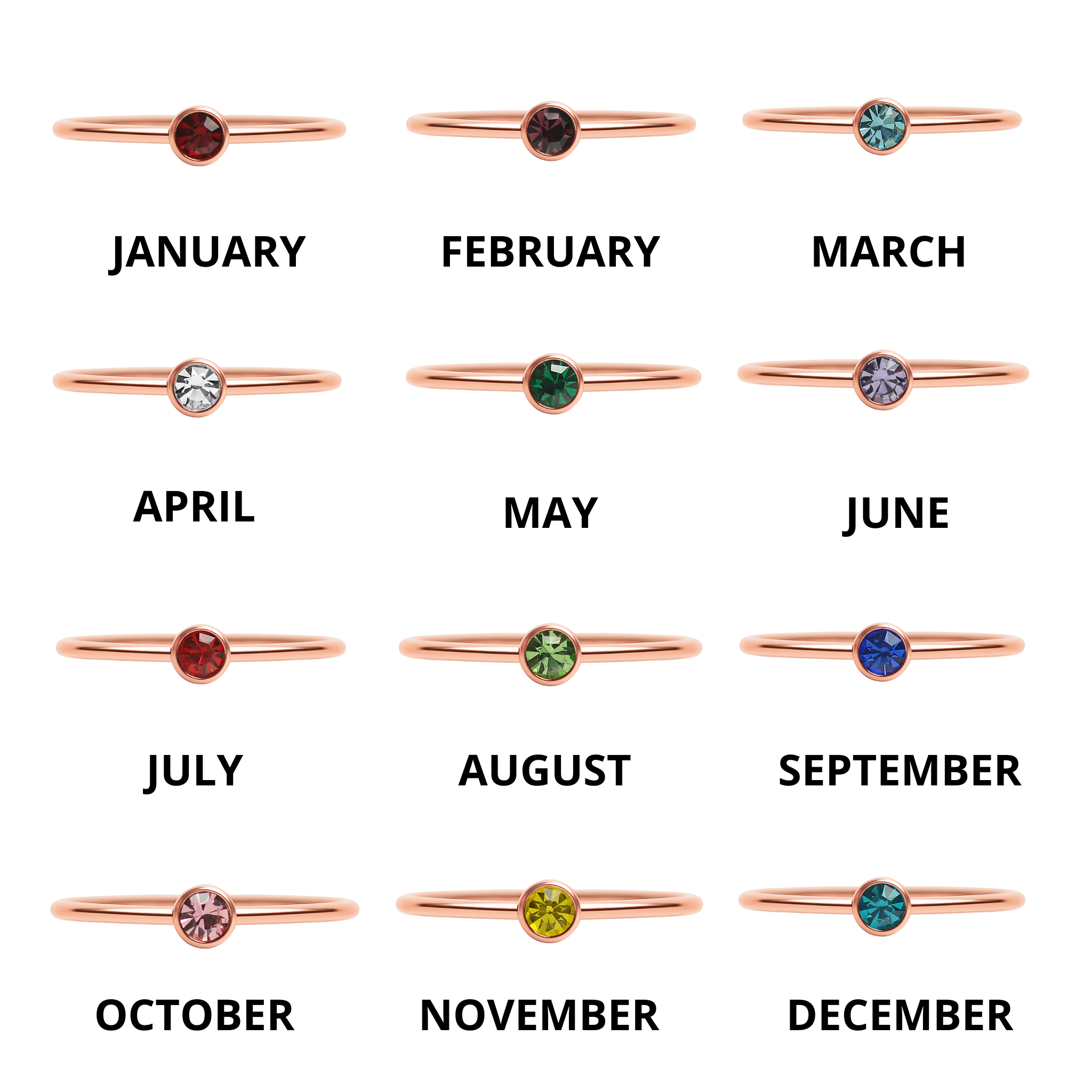 18k Rose Gold PVD Rostfritt stål Birthstone Stacking Ring Size 3 / ZRJ1002