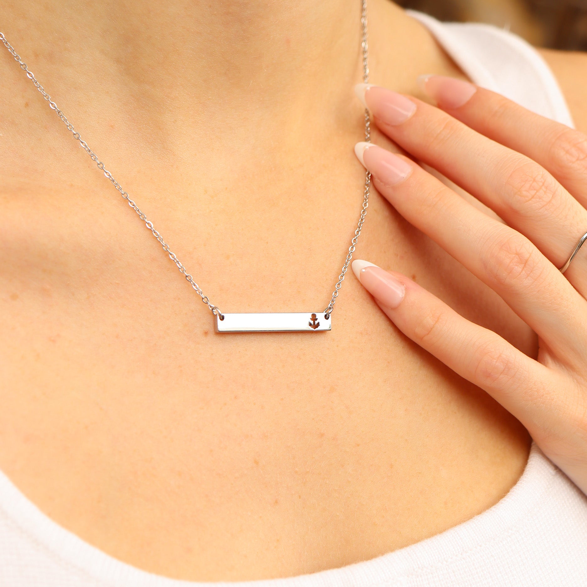 Anchor Cutout Horizontal Stainless Steel Bar Necklace / SBB0157