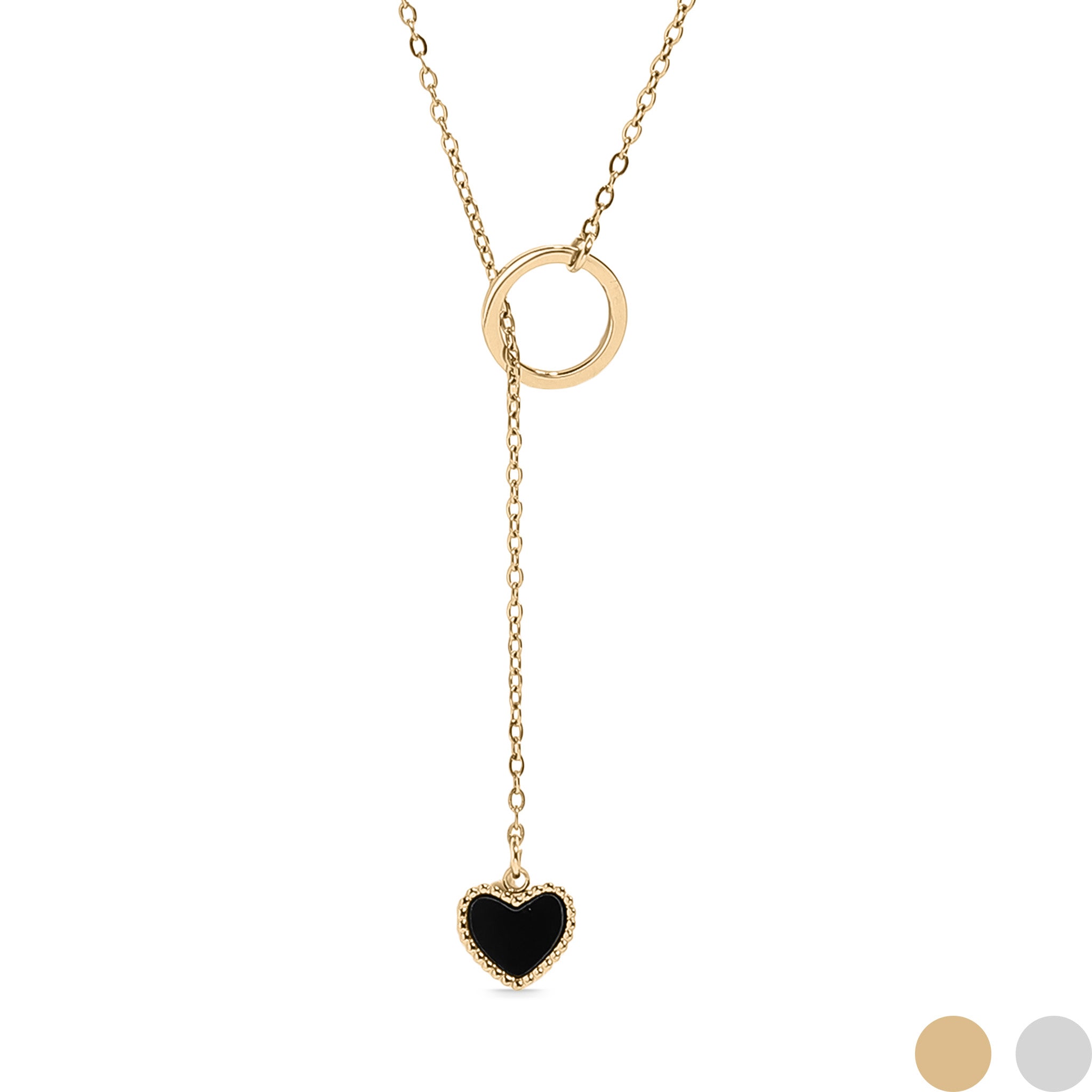 Gold Lariat necklace with black heart