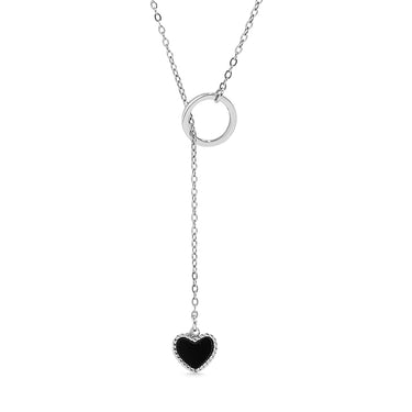 Stainless Steel Lariat Necklace with Black heart