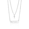Stainless Steel PVD Coated "Blessed" layered Cross Charm Necklace