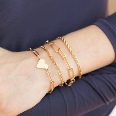 Stainless Steel Bracelet Set 6-Piece Gold Stainless Steel Stacking Bracelets Set For Women - Adjustable Rope Cuban Figaro Link Hypoallergenic Waterproof Jewelry Set